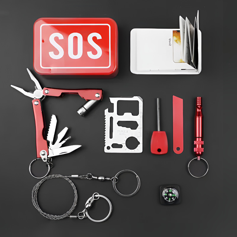 Survival Box Survival Kit Outdoor Supplies Survival Tools Metal Storage Box Emergency Bag First-Aid Survival Box Equipment