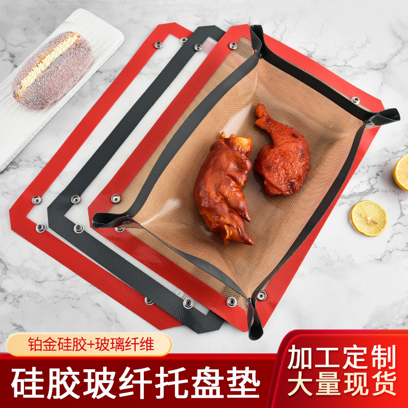 Multi-functional silicone baking tray mat with button‑snap design, silicone fiberglass baking tool for ovens