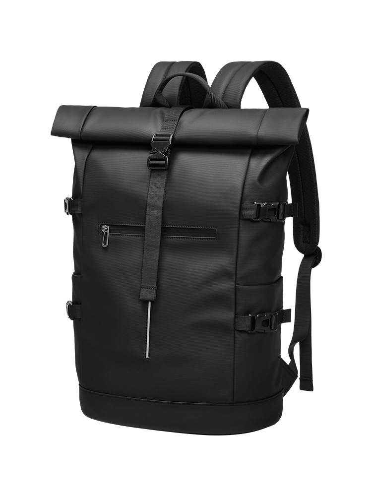 Men’s Large-Capacity Backpack with Roll-Top Closure, Stylish and Unique Design—Perfect for Business Trips and Travel, Premium Feel, College Student Schoolbag, Cross-Border Style