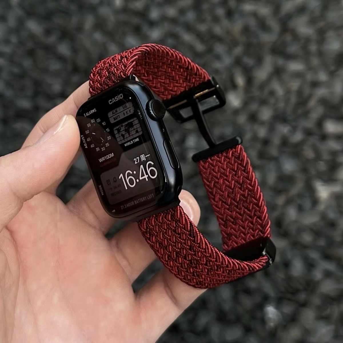 Simple nylon braided magnetic buckle strap compatible with Apple Watch Series 10, iWatch 8, 9, and SE