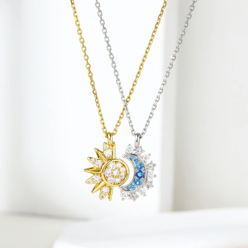 Cross-border Amazon new arrival: moon and sun couple’s necklace, fashionable and versatile clavicle-length necklace, wholesale jewelry items