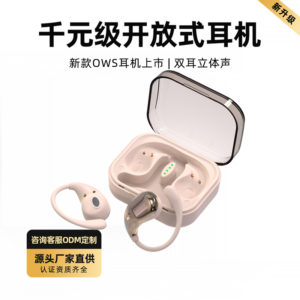 Cross-border OWS wireless in-ear headphones with ultra-long battery life, noise cancellation, sports‑style ear hooks, Bluetooth connectivity, and low latency for esports.