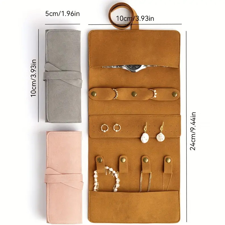 In-stock leather jewelry bags, roll-up pouches, travel-friendly necklace and ring organizers, large-capacity storage bags perfect as photo props, and elegant jewelry storage bags.