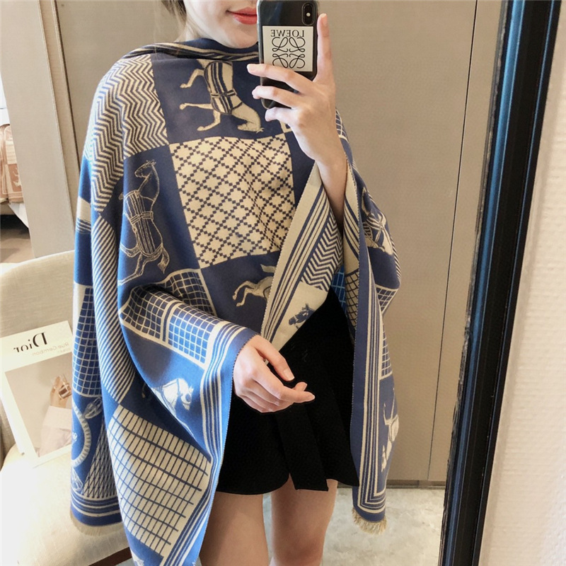 European and American carriage‑style scarf, women’s faux cashmere air-conditioning shawl, thickened dual‑purpose neckwear for winter with tassels, long and warm
