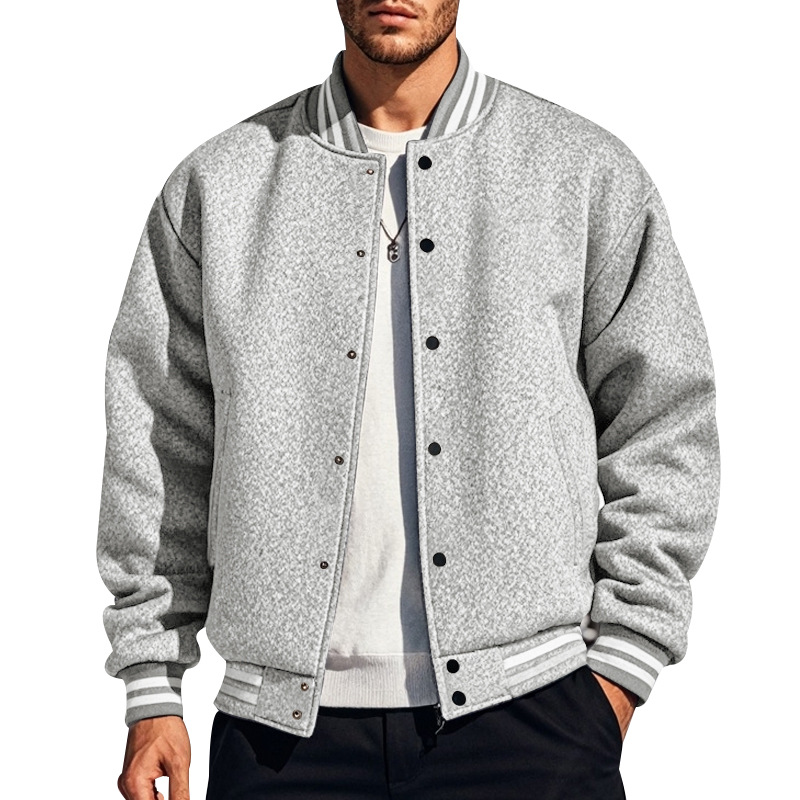 Cross-border men’s autumn/winter fleece American-style sporty loose-fit casual stand-collar baseball jacket, Air Force solid-color flight jacket