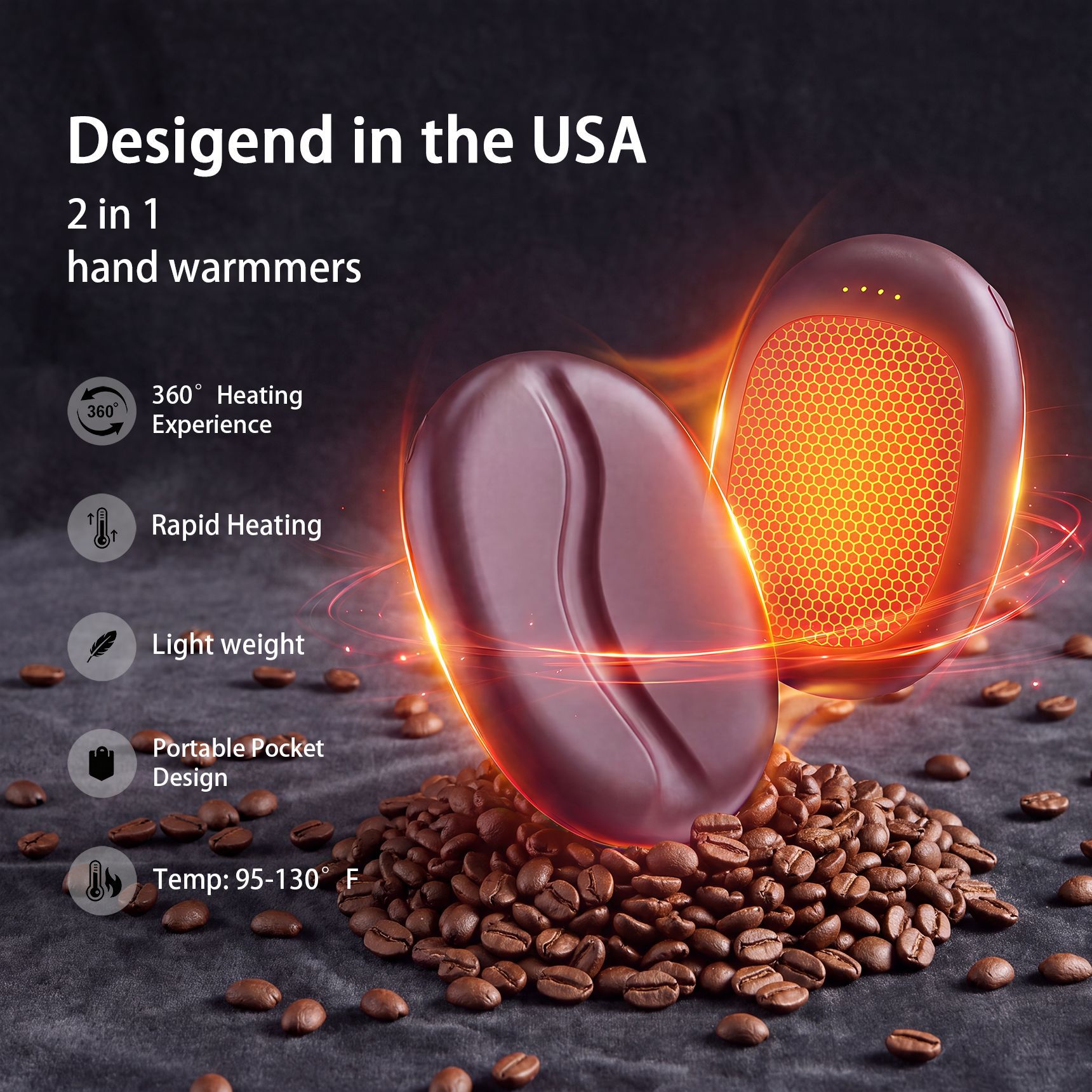Cross-Border Amazon 2026 New Mini Magnetic Hand Warmer, Split Design, Coffee Bean Style, USB Rechargeable