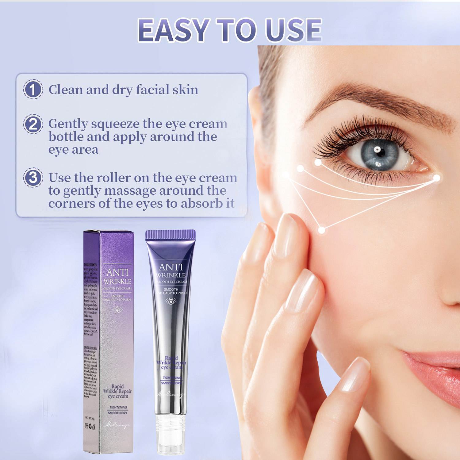 "Foreign trade" eyebrow massage with beads, glasses, moisturizer, and a tight, smooth eyebrow massage