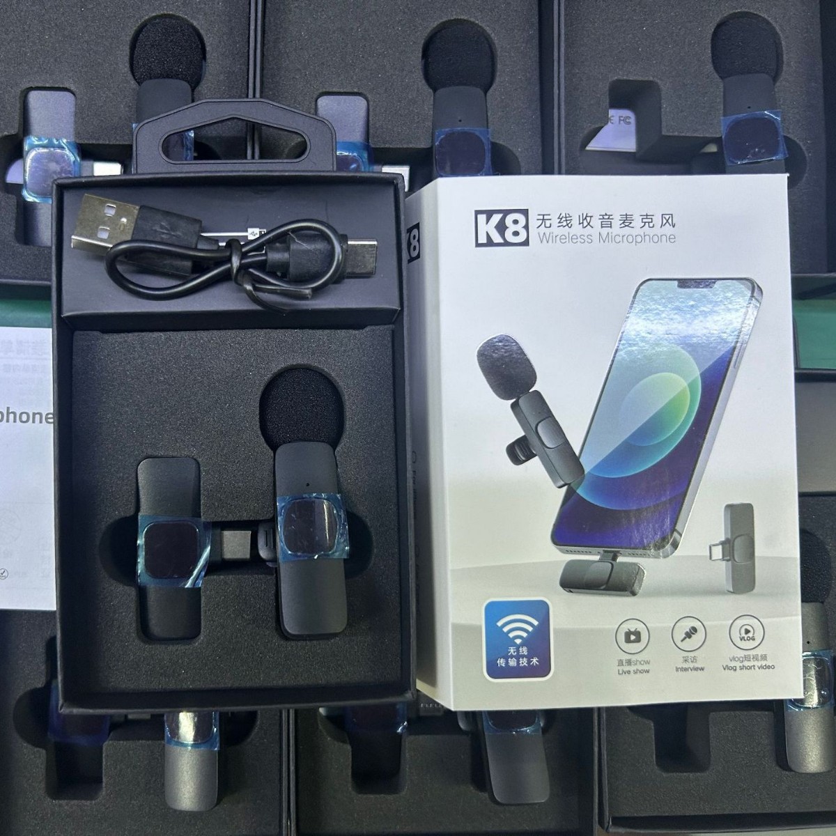 One‑to‑two wireless lavalier microphone K8/K9/K11 for outdoor live streaming, mobile phone recording, and noise‑reduction audio capture