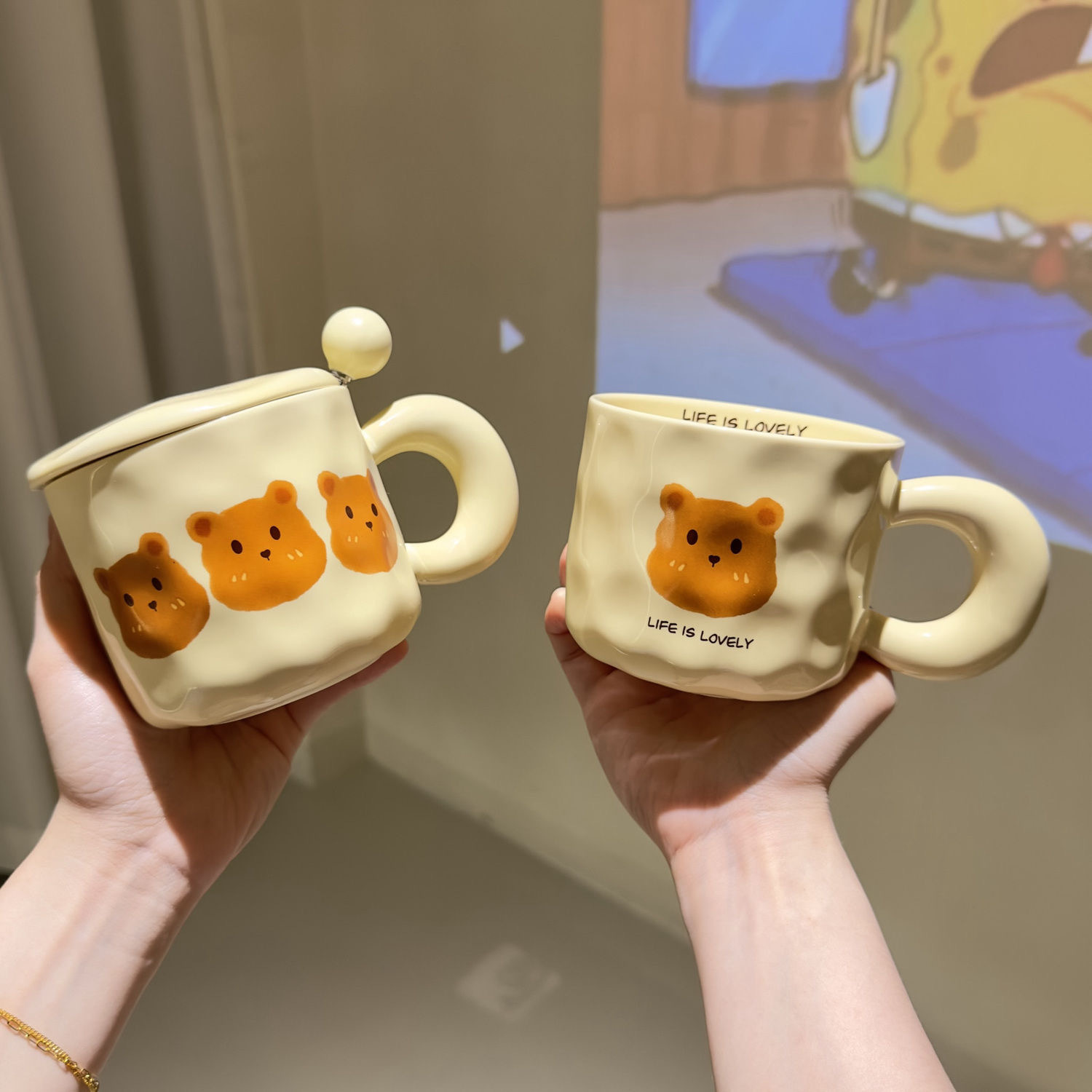 French Cream Bear Mark Cup Fat Fist Simplified Milk Cup Student Couple Cup Ceramic Cup Large Capacity
