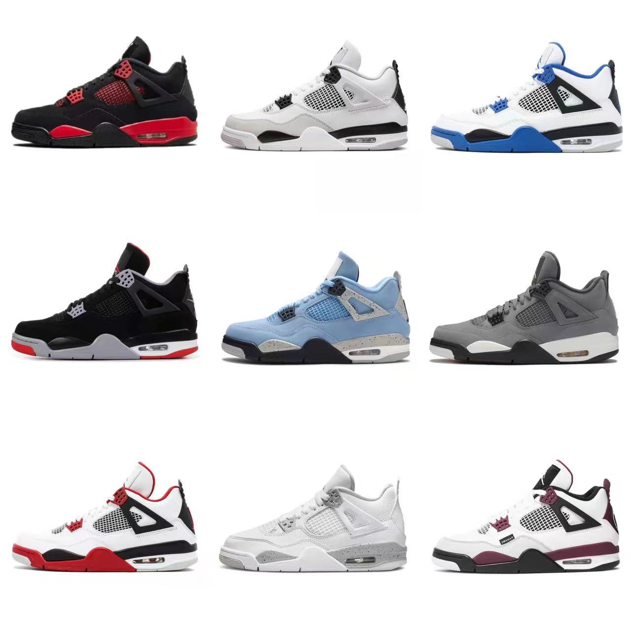 Putian AJ4 Mid-Top Versatile Retro Basketball Shoes, Jordan 4 Paris Black-and-Red Lightning Style, Unisex Running Shoes