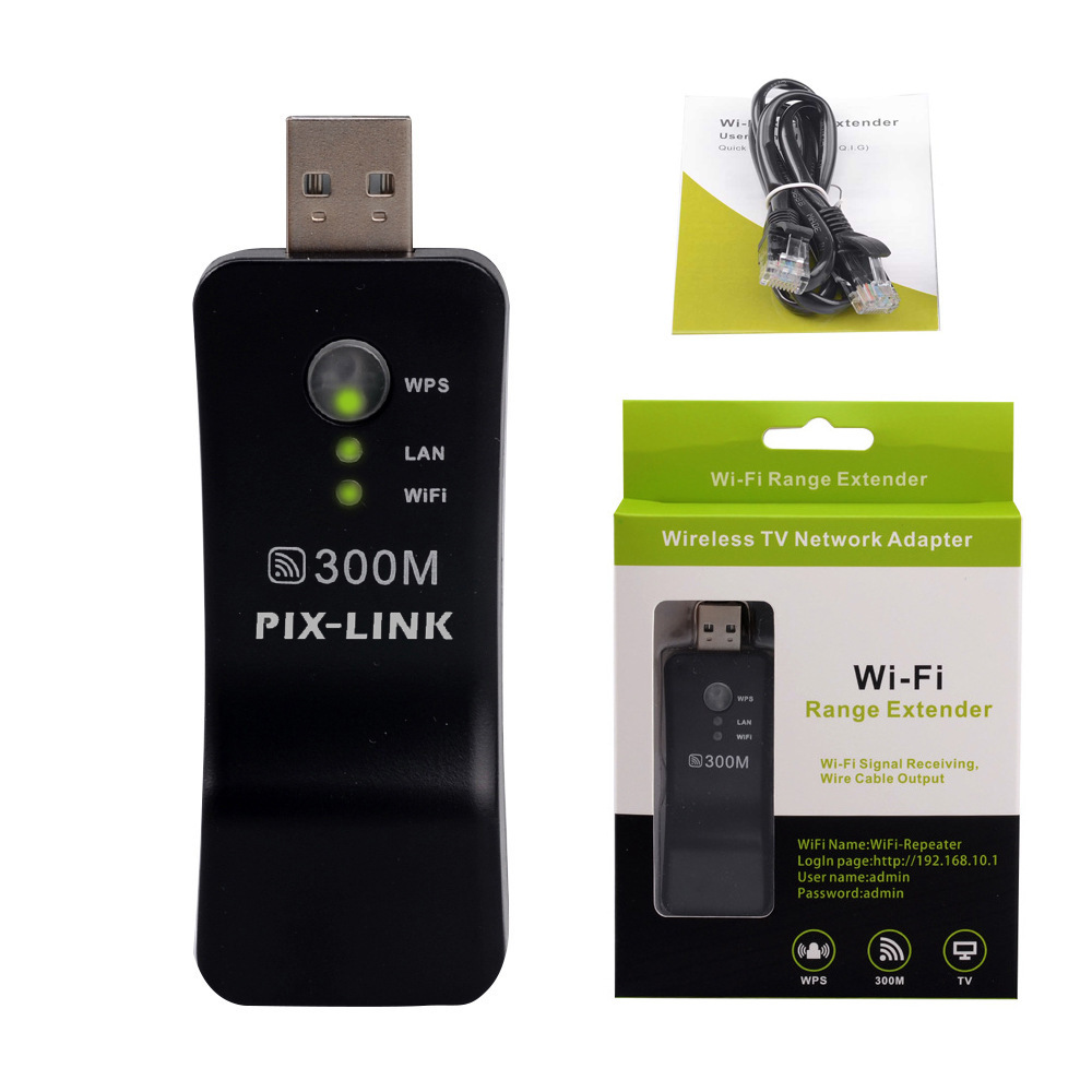 USB Network Repeater, 300M Wireless Router Extender, AP Repeater, Computer and TV WiFi Signal Amplifier