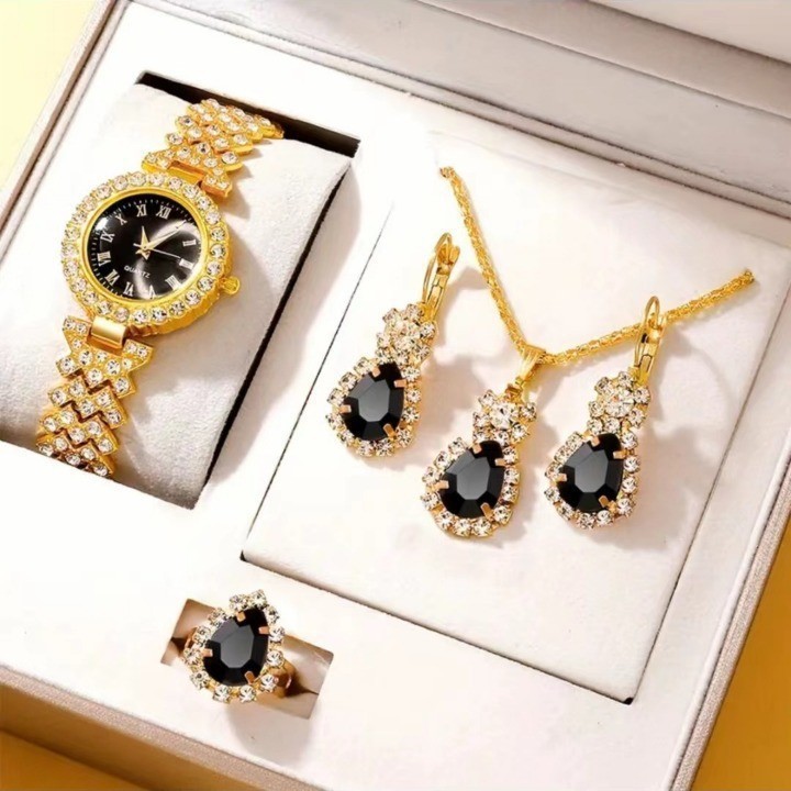 Cross-border best-selling women's watches jewelry set 4pcs new colored diamond British women's watches made to be polished