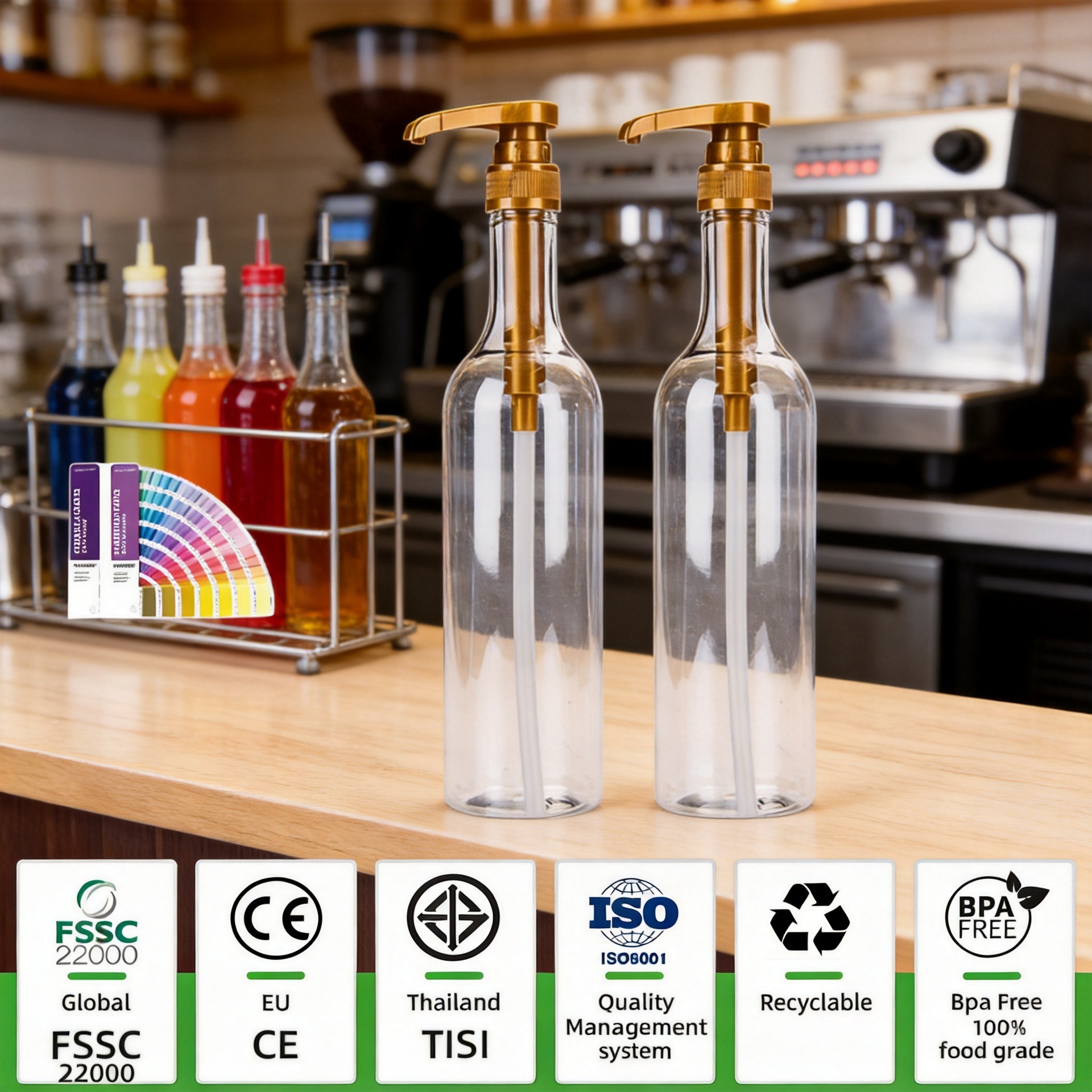 750ml Plastic PET Large Wine Bottle with Squeeze Dispenser, Coffee Pump Bottle, and Specialized Measuring Pump Head for Milk Tea Shops