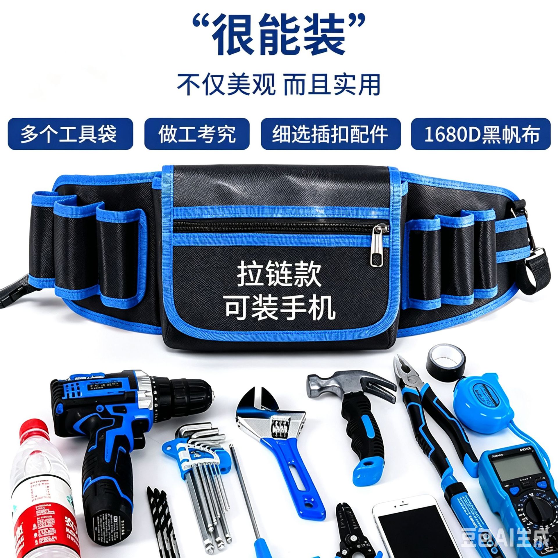 Electrician’s tool kit, men’s sturdy and durable portable multi‑function hardware storage bag, tool waist pouch—wholesale