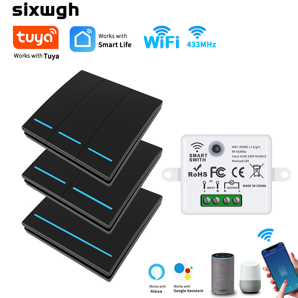 WiFi+433 Tuya Smart Switch—On/Off, Wireless, Easy to Install, Remote Control, Alexa Voice Control
