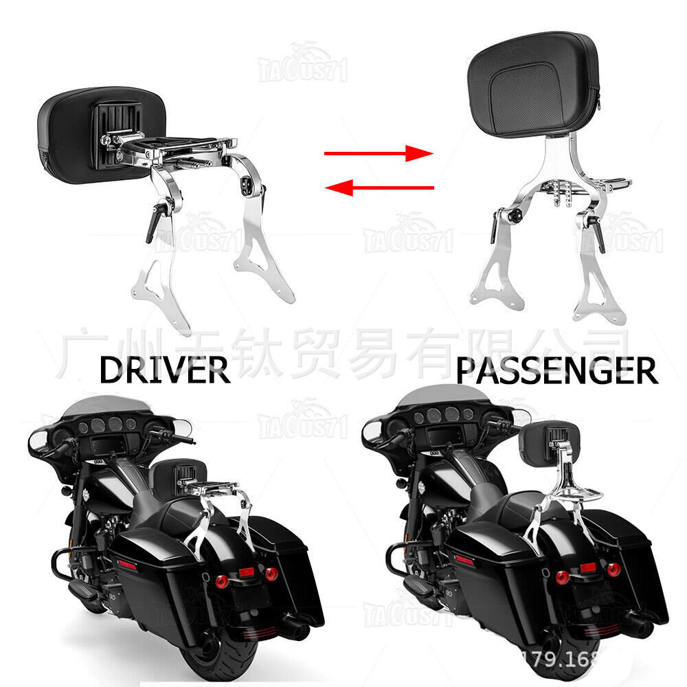 Motorcycle accessory: Adjustable folding sissy bar backrest for Harley Touring 2014–2022