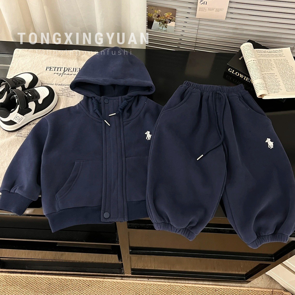 Kids’ Starry Boy Fleece- lined Outfit, 2026 Fall/Winter New Arrival—Versatile, Fashionable, Thickened Coat; Trendy Baby Autumn Wear
