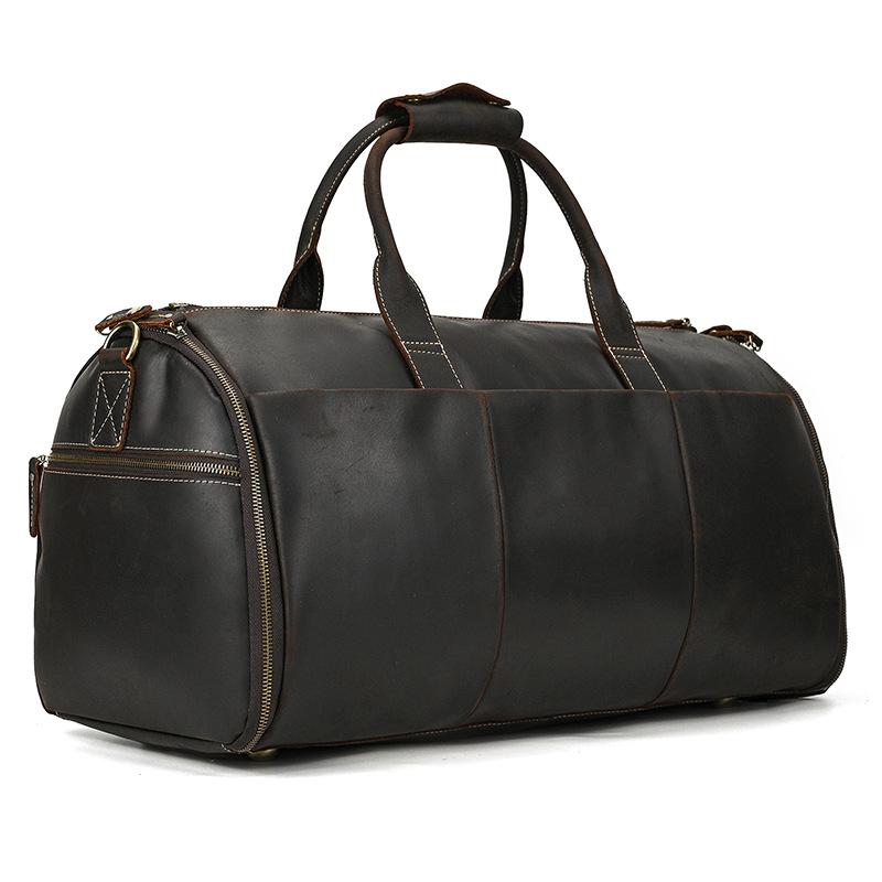 Men's crazy pony travel bags for business Leather backpacks folding suits storage bags dry wet separated fitness bags