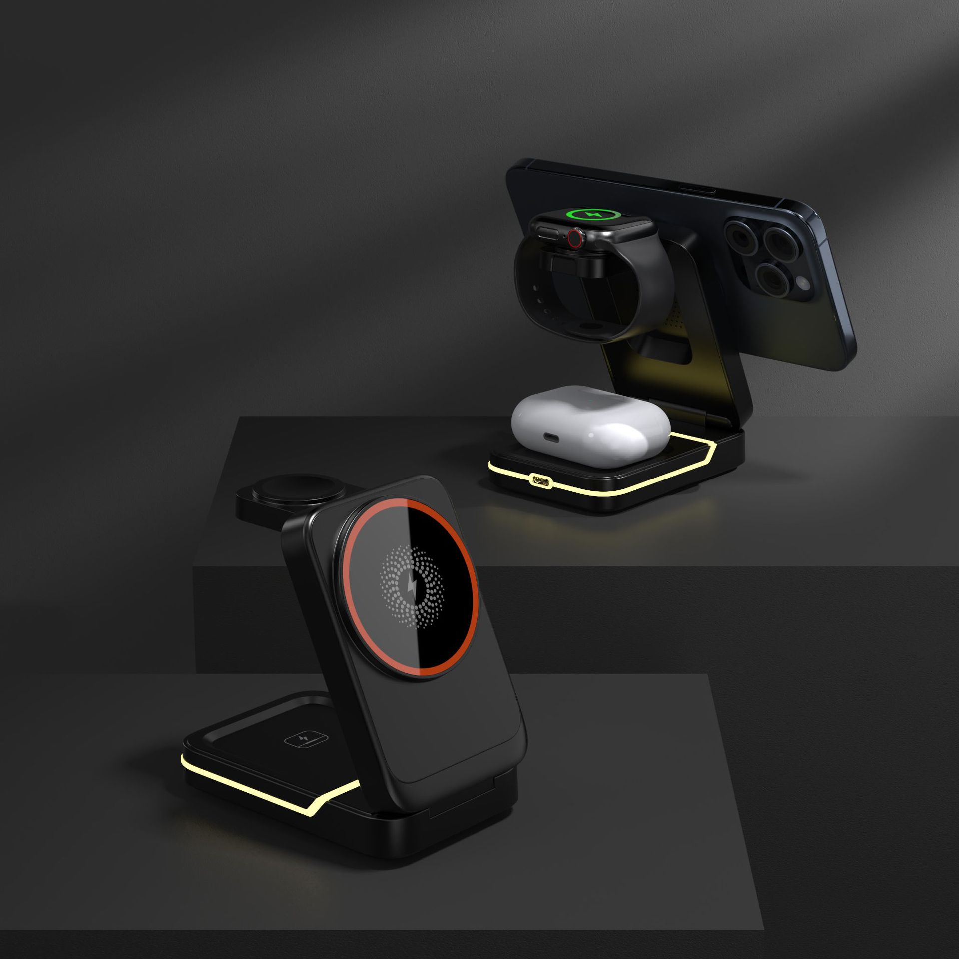 Magnetic multi-function wireless charger, 3-in-1 foldable wireless charger, 4-in-1 desk lamp, MagSafe wireless charger