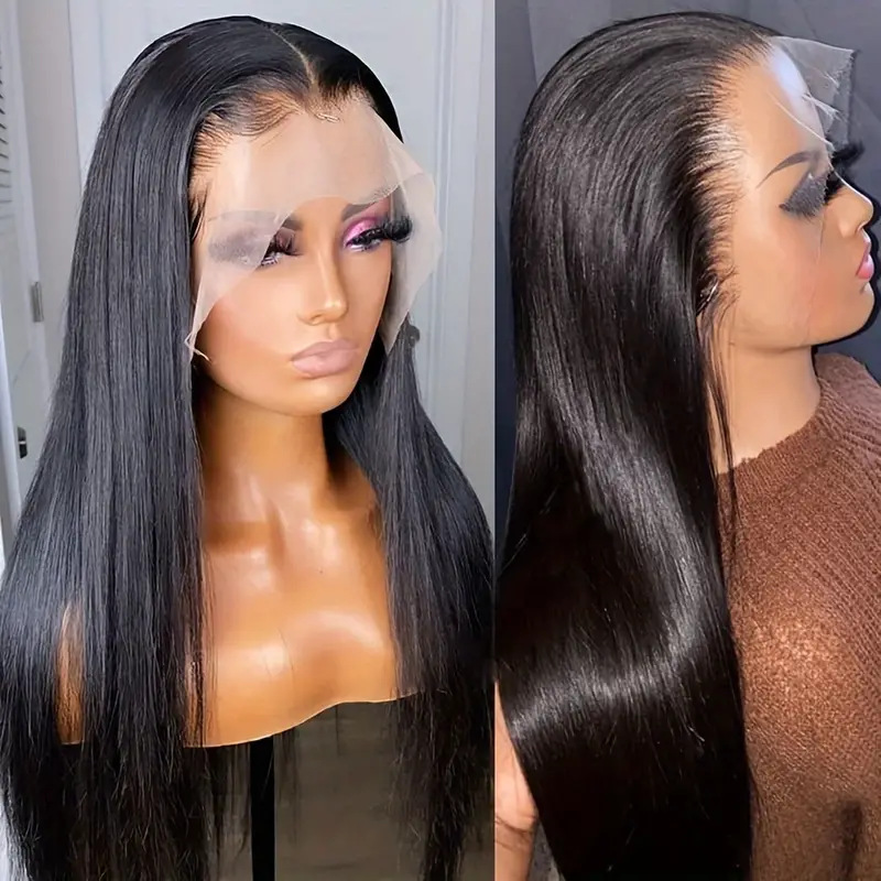 Best-selling European and American women’s wig: 4x1 front lace wig, black long straight synthetic hair full headpiece.