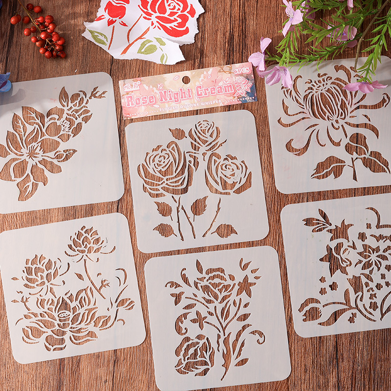 Yuezhen Flower Silhouette Whisper hand‑copying newspaper template, hollow‑out painting—cross‑border floral hollow‑out painting template, colored painting template