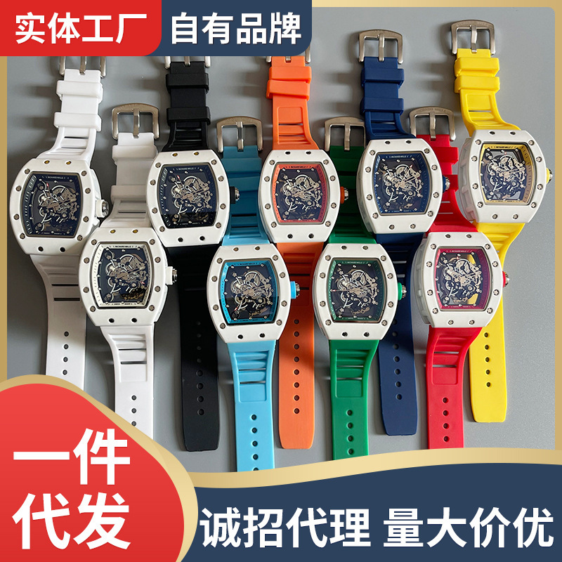 Foreign trade Hongbo Long hot sale hollow quartz watch for men barrel-shaped Japanese and Korean style men quartz watches wholesale