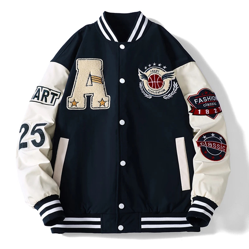 Men's jacket coat spring and autumn loose fashions ins Korean women's thread spliced American casual baseball suit