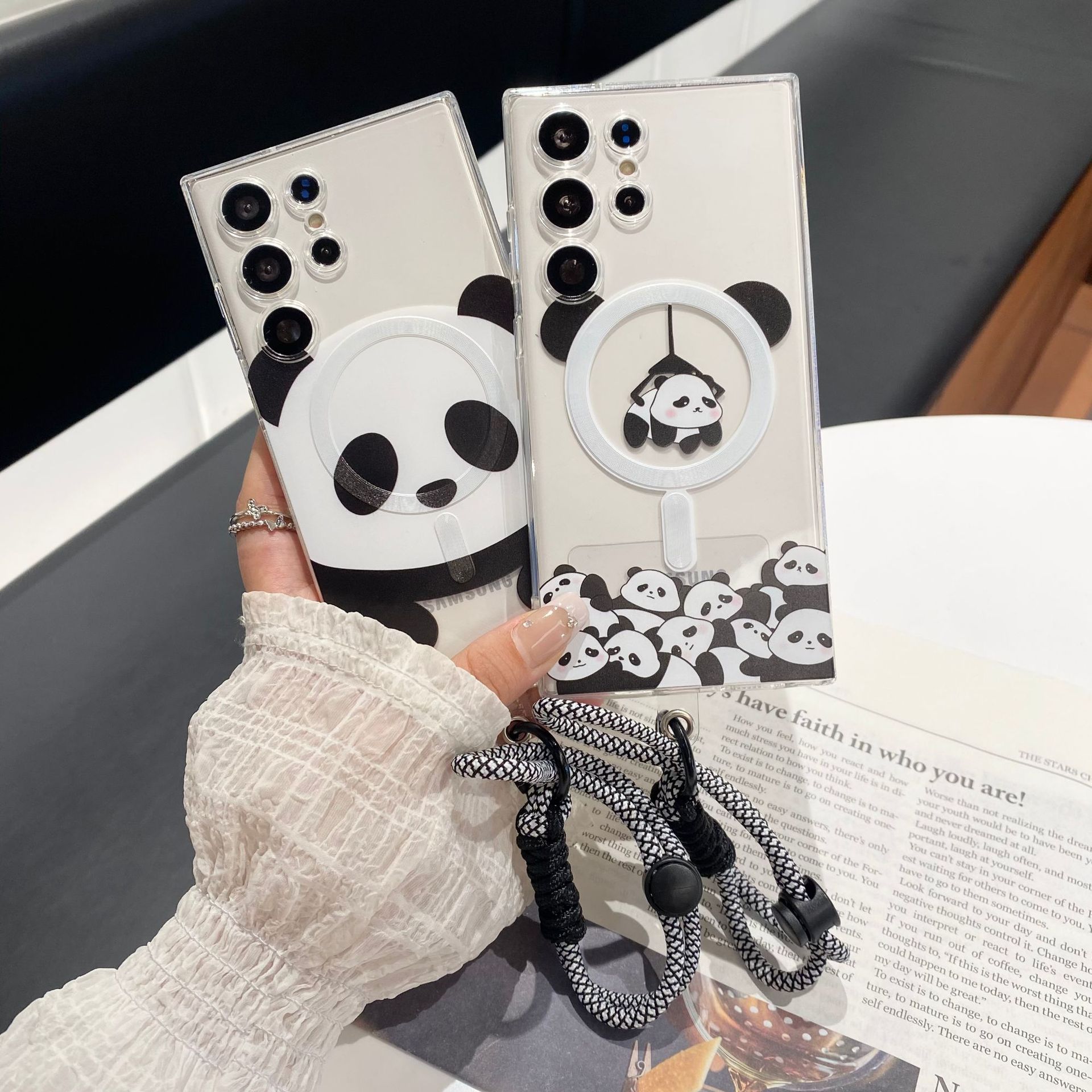 Panda claw machine–style magnetic phone case for Samsung S24 Ultra, full‑cover design for S22 Ultra and S23 Plus