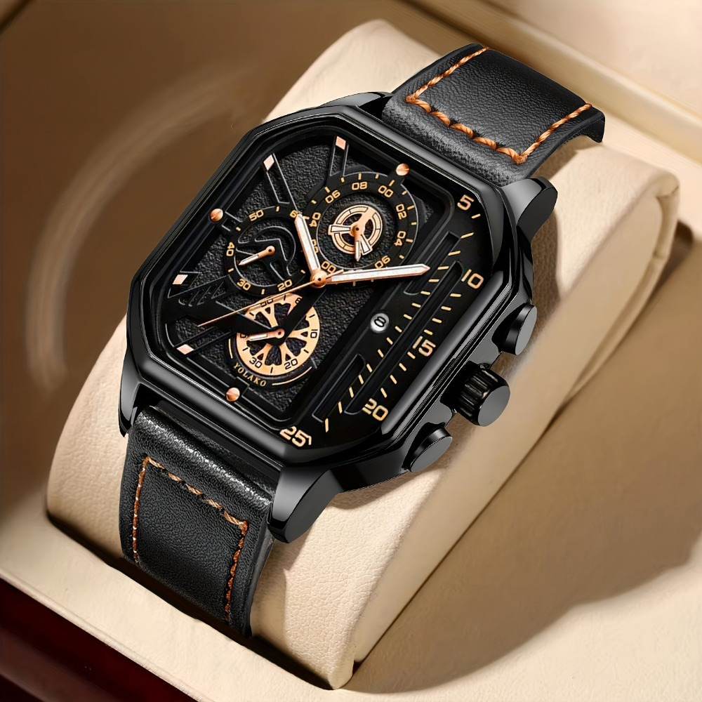 Cross-border best seller, men's watch set, casual men's quartz watch set with square dial
