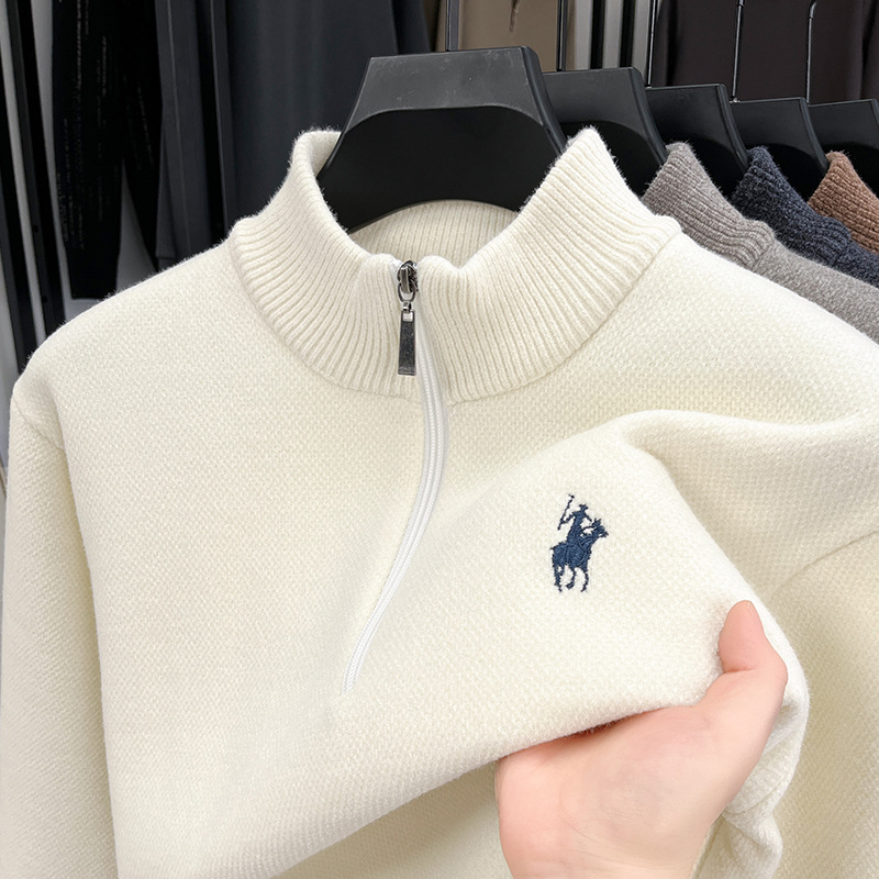 Cross-border foreign trade wholesale semi-high collared brimmed sweater men's winter coated warm knitted undershirt