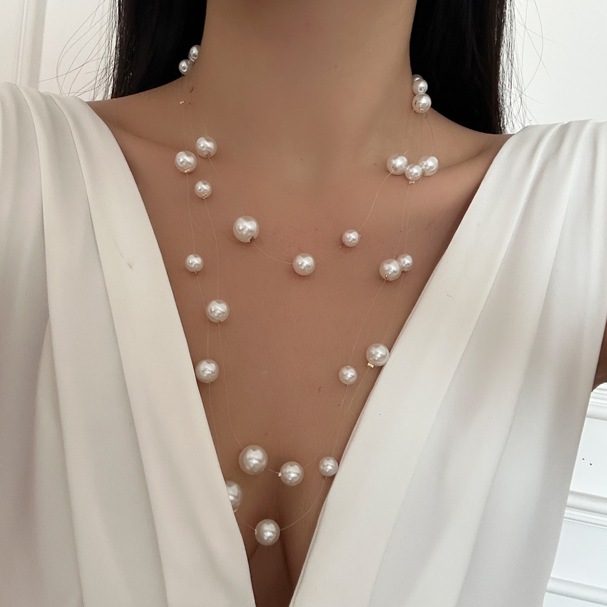 Necklace Pendants Wholesale: European and American Cross-Border Accessories, Light Luxury Versatile Tassel Imitation Pearl Sweater Chains, Multi-Layer Stacking Necklaces