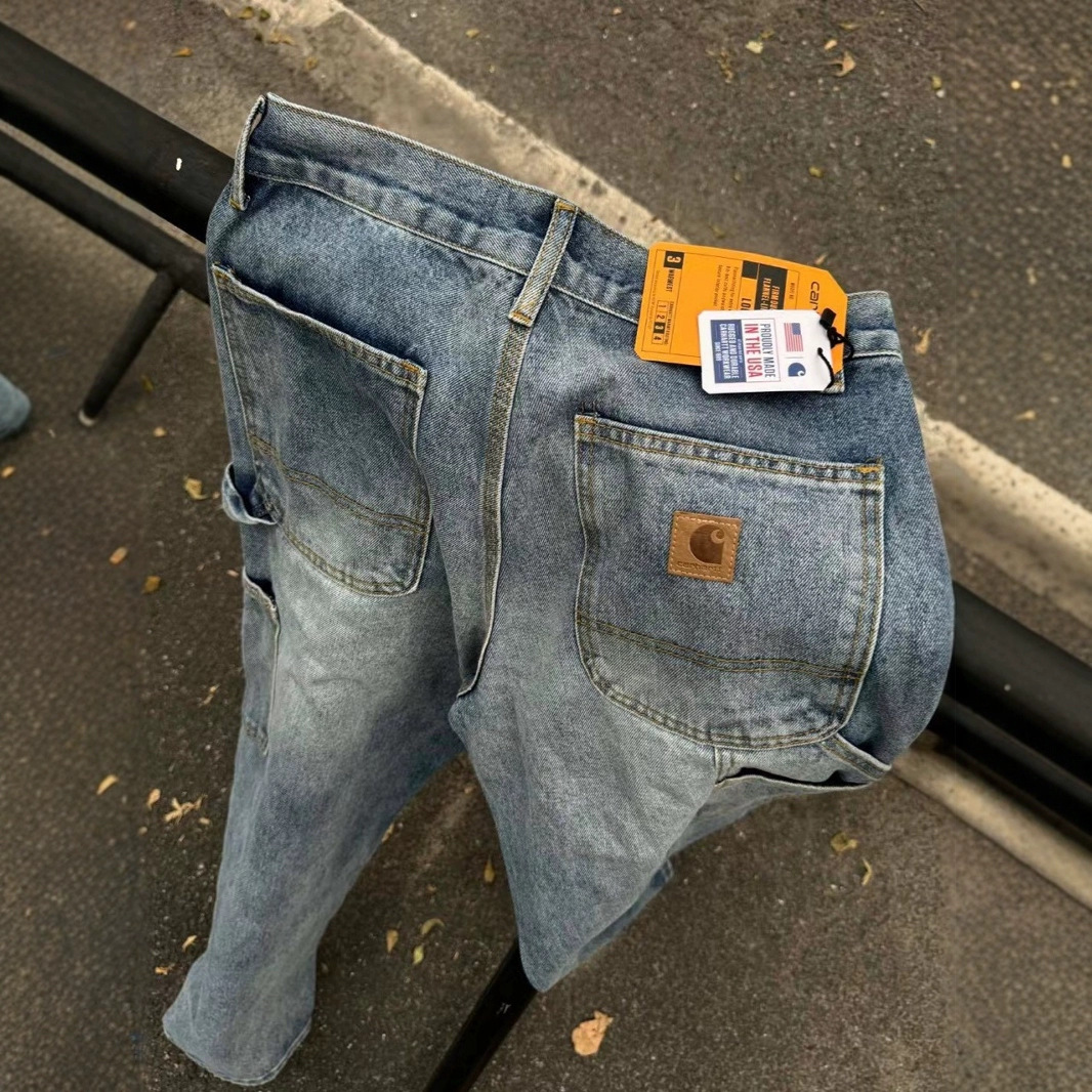 High‑end, self‑designed Car card–style Japanese‑inspired workwear‑style loose straight‑leg high‑street jeans