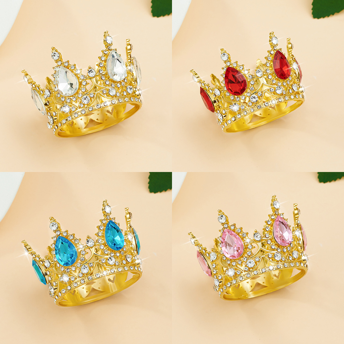 Xinjiang lamb‑shaped round crown accessory, birthday cake and flower decoration, alloy rhinestone crown ornament, children’s crown