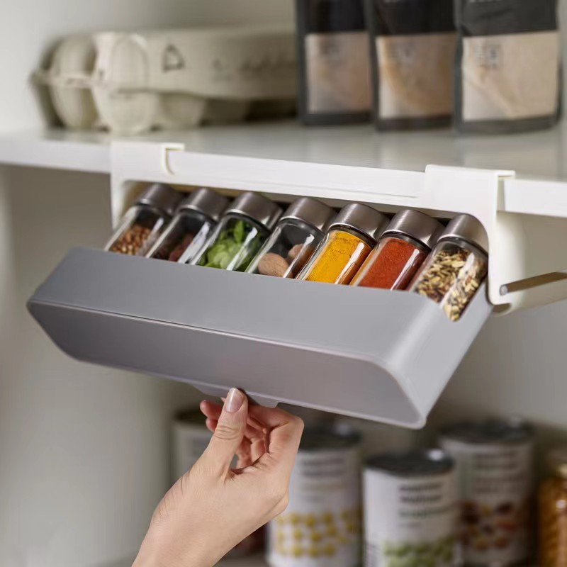 Plastic seasoning bottle organizer, kitchen spice bottle and condiment box, hanging spice jar rack, household no-drilling design