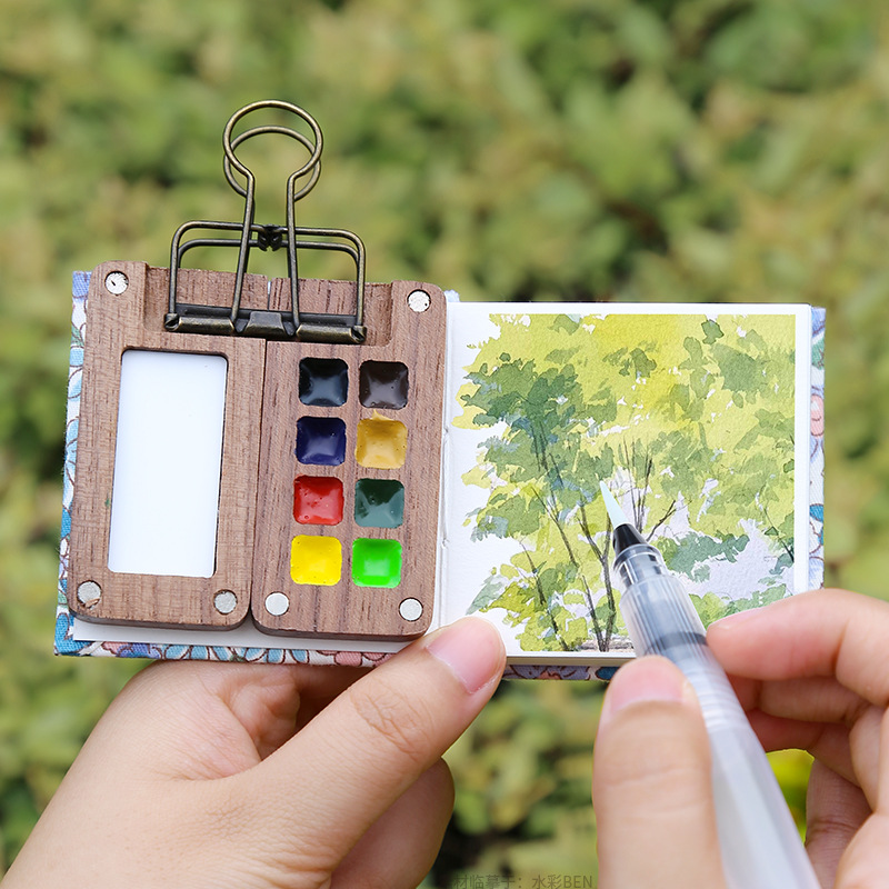 Dropshipping solid watercolor mini paint box, Instagram‑style, 8‑color portable set for kids’ sketchbooks and travel
