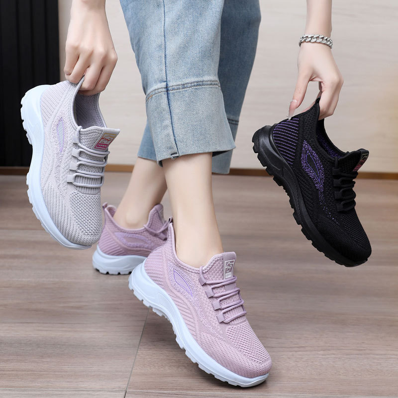 Spring New Arrival Women’s Shoes: Breathable Flyknit Lightweight Comfortable Walking Shoes, Mid‑Age & Senior Mom’s Shoes, Sports & Casual Footwear