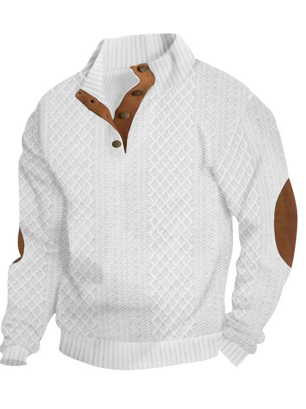 2025 cross-border bestseller: autumn/winter European-size men’s outdoor casual stand-collar long-sleeve jacquard knit pullover—trendy.