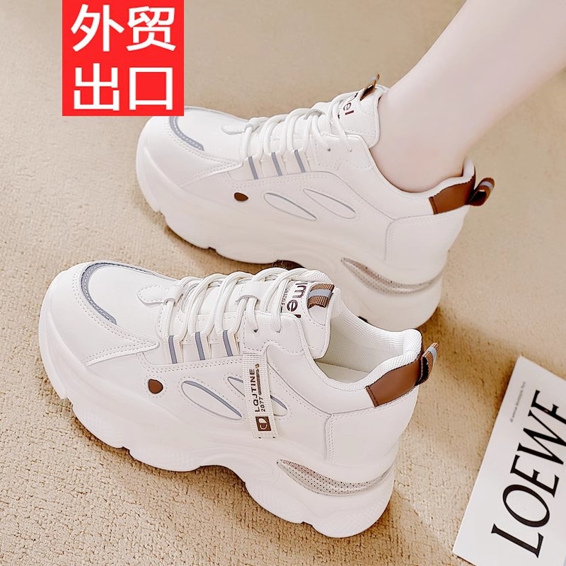 Special price leather Laos shoes women 2025 new breathable leisure running shoes sports leisure shoes increased height women's shoes