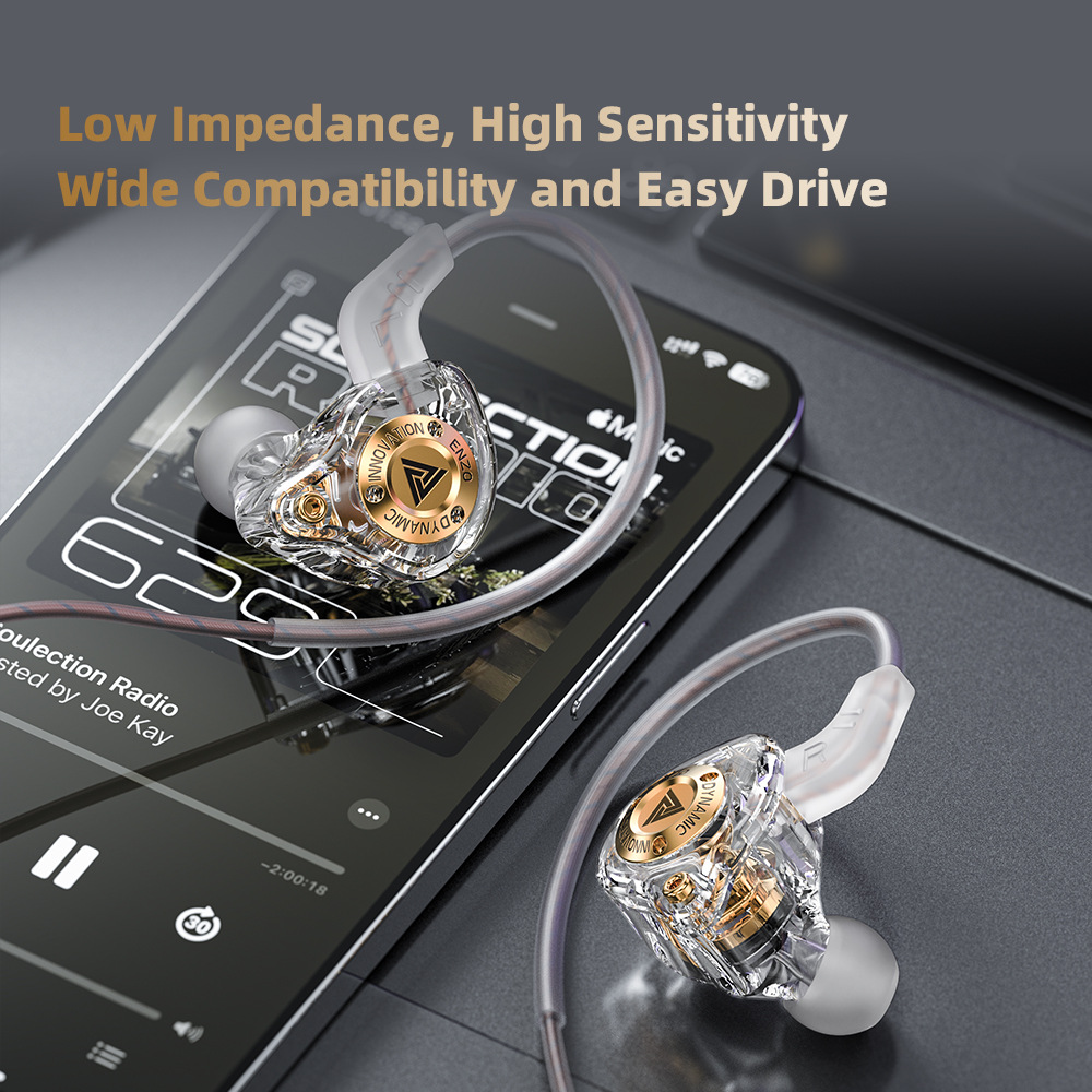 QKZ Enzo in-ear coil headphones HiFi audio over low audio line control wired headphones wholesale
