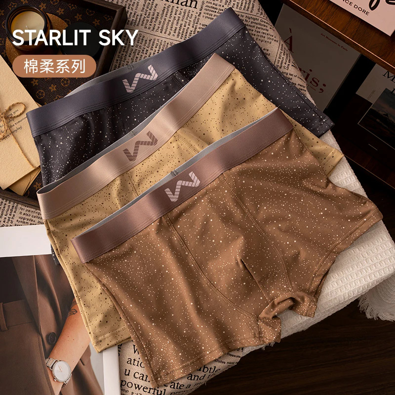 Printed waistband starry sky underwear, pure cotton men's briefs, trendy summer men's boxer briefs with personalized sports design