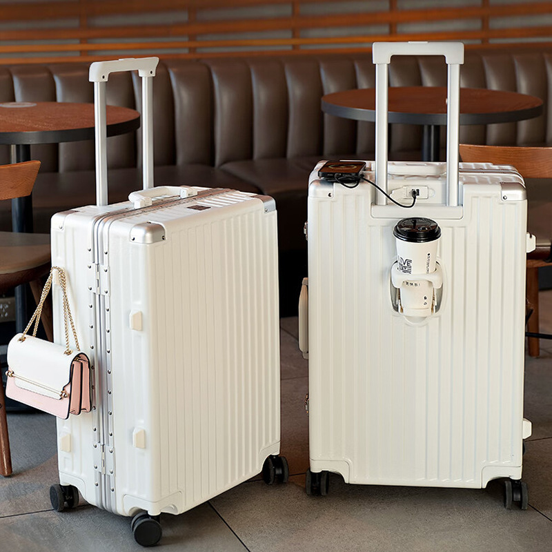 24-inch aluminum-frame suitcase, large-capacity trolley case suitable for carry-on; 20-inch combination-lock suitcase, unisex student leather suitcase
