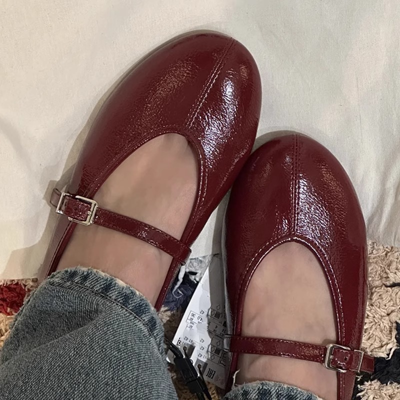 Za Same Style Retro Round-Toe Ballet Mary Jane Shoes, 2026 Spring/Summer One-Buckle Flat-Heel Low-Top Single-Layer Shoes for Women