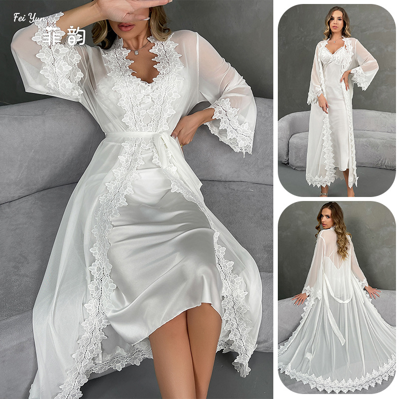 European and American style new morning robe, sexy nightgown, backless seductive ice silk comfortable outer robe, women’s home wear set 846
