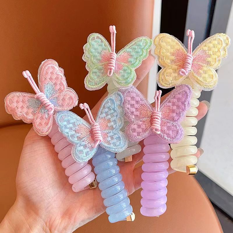 2024 New Kids’ Curly Telephone Cord Hair Ties for Girls, High Ponytail Style, Trendy Internet‑Famous Design, Baby Hair Bands