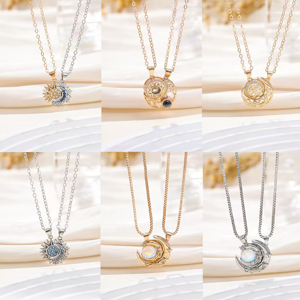 European and American cross-border foreign trade hot sale magnetic absorber sun and moon lovers necklace fashion epicurean high-end feel honey gifts