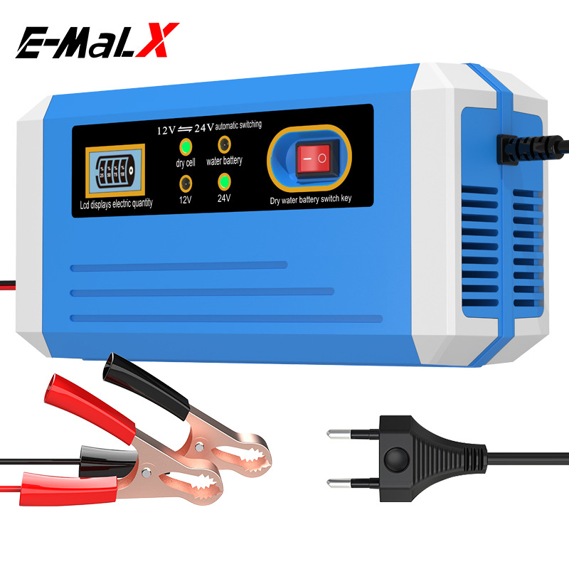 12V 10A / 24V 5A Car Battery Charger, Motorcycle Battery Charger, Smart 12V Lead-Acid Charger