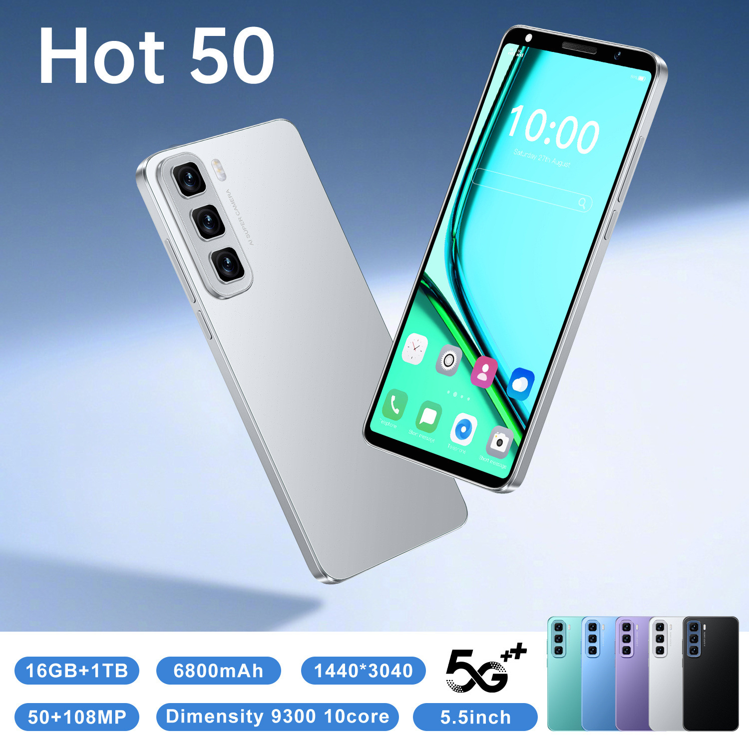 New Cross-Border Phone Hot50, Foreign Trade Smartphone, 5.5-inch In-Cell Display, 1+16GB, Android 8.1 Smart Phone