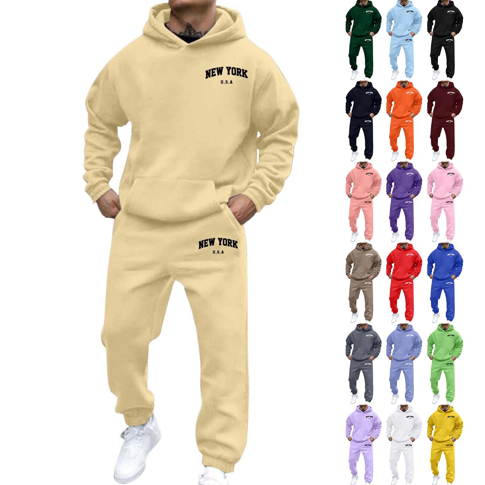 Amazon cross-border new best-selling men’s and women’s street-style trendy fleece-lined hooded printed sweatshirt, hoodie set—hot item