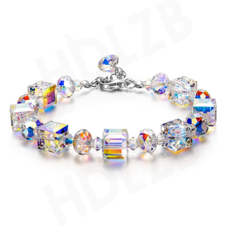 Foreign trade bestseller: niche bracelet, couple’s gift, student present—high-end geometric cubic crystal chain bracelet for women, wholesale