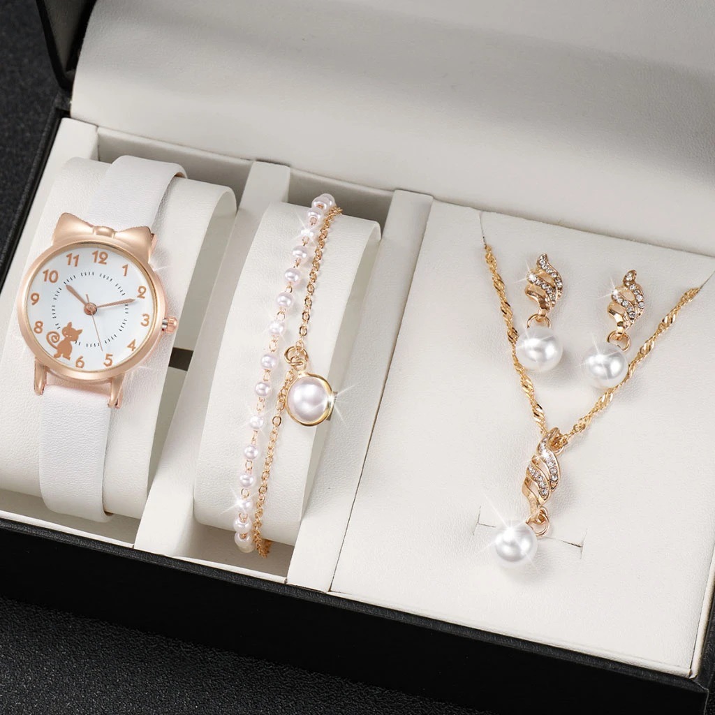 Cross-border classic bestseller with a sleek and stylish look combined with a cute kitten quartz watch set